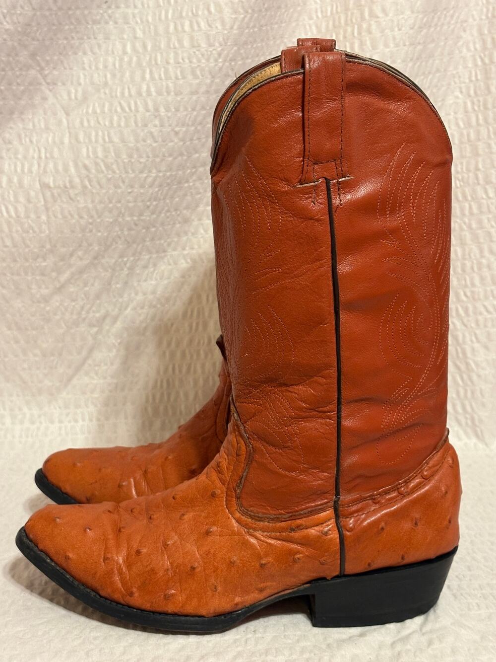 VTG Full Quill Ostrich Handmade Mexico Cowboy Boots Men’s 8.5 Mex 26.5 Cognac